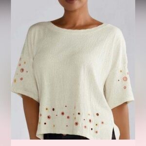 Anthropologie Postmark Cream Multicolor Circles Blouse L